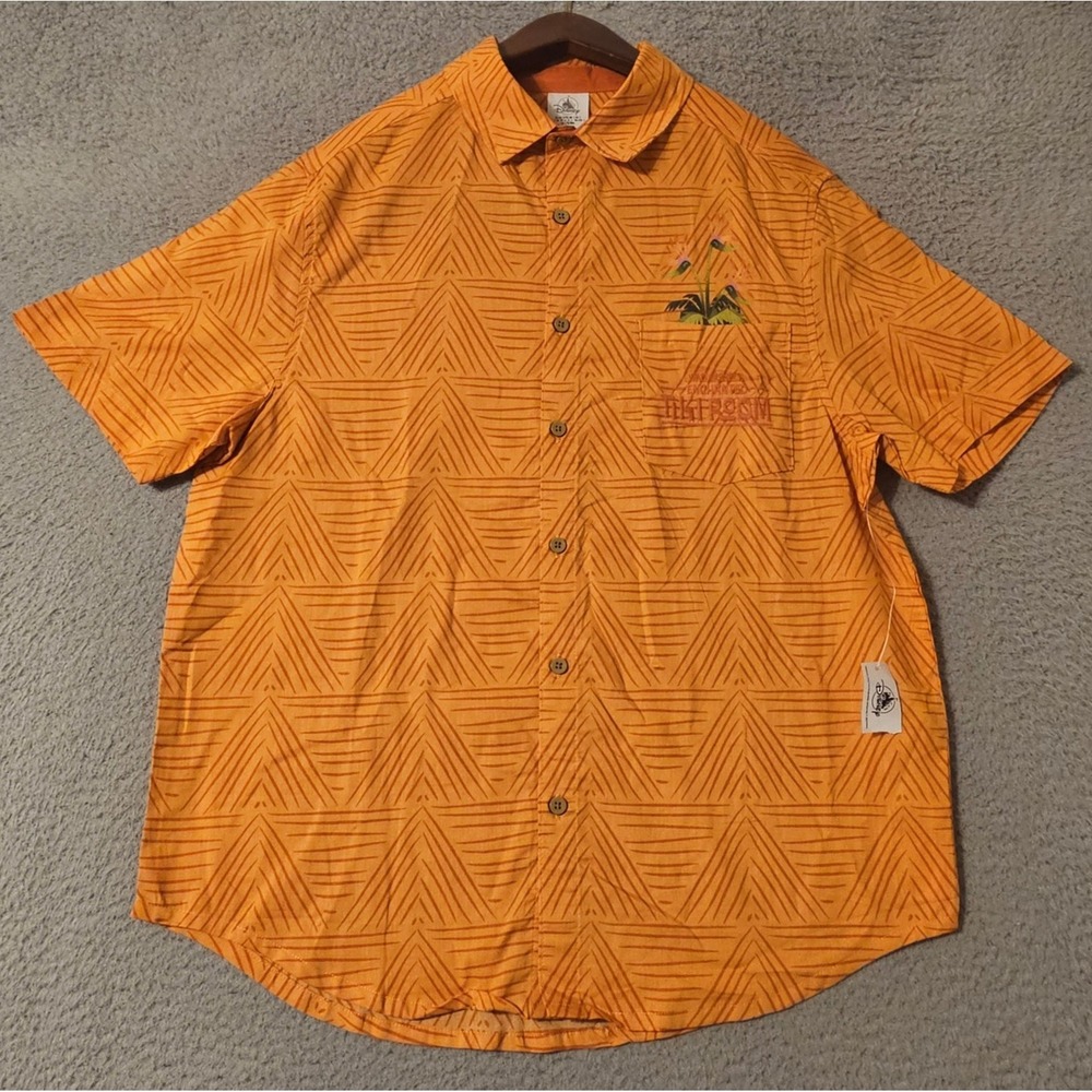 NEW Disney Enchanted Tiki Room Shirt Adult Small Orange Button Up Parks Mens